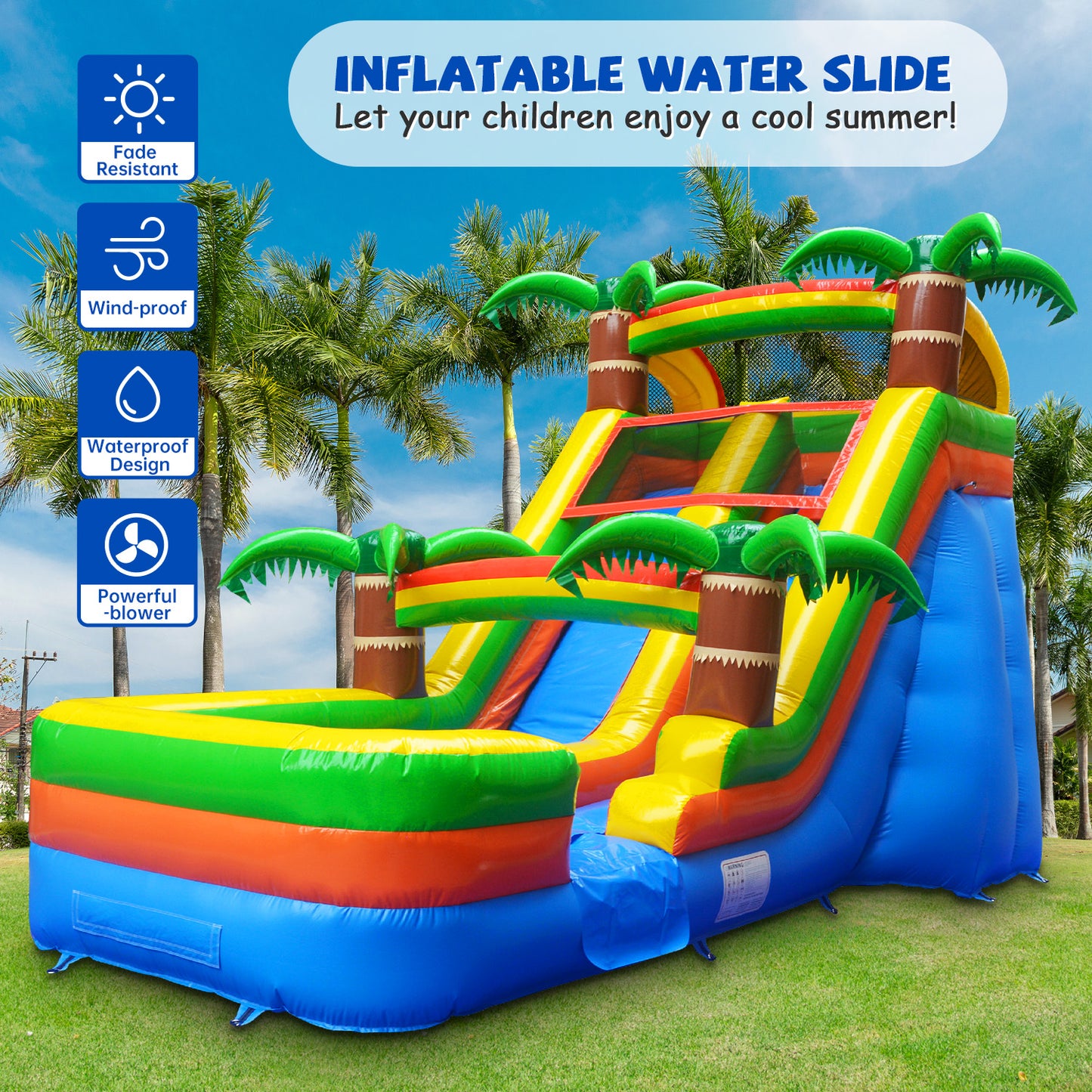 21' x 12' x 14' Wet/Dry Tropical Oasis Commercial Inflatable Water Slide #11186