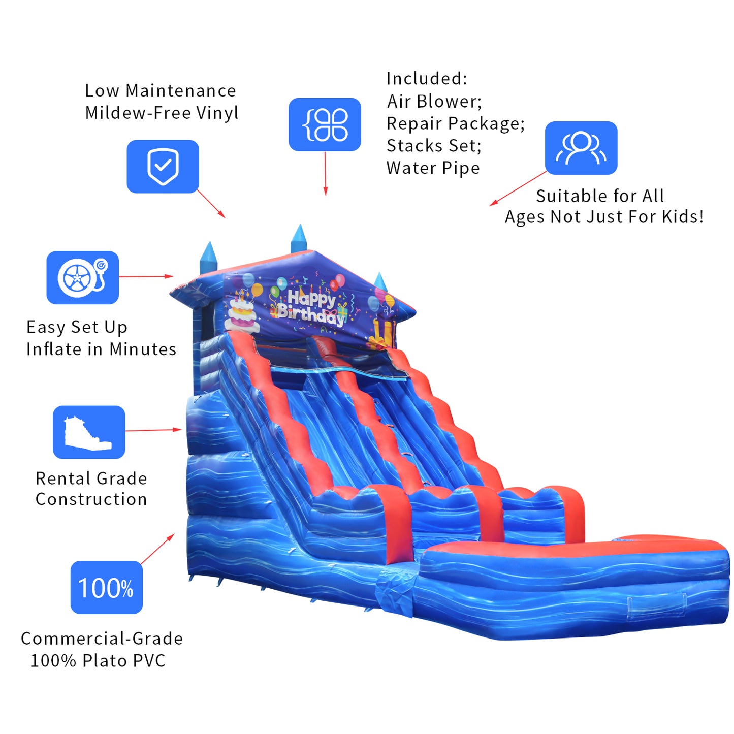 COMING Wet/Dry Happy Birthday Commercial Inflatable Water Slide 26' x 11' x 16' H #11154